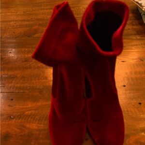 Yoki Velvet Bold Red Heeled Boots